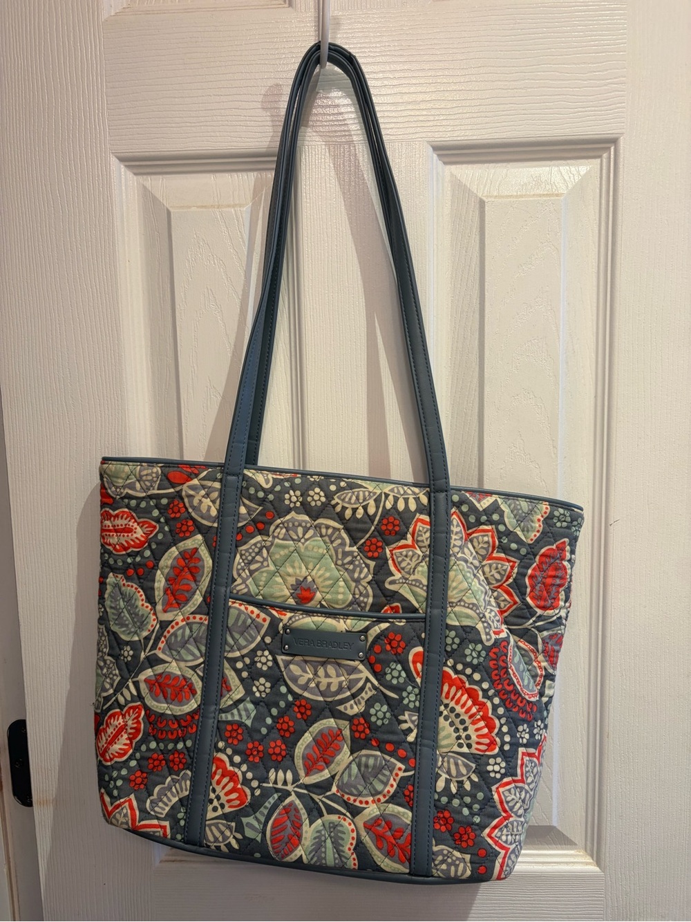 Vera Bradley Quilted Floral Tote in Navy, Red & Cream